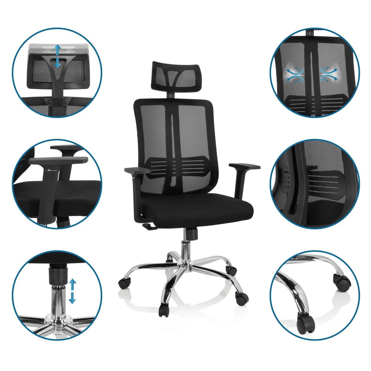 Sedia Home Office ZH 200 in nero con poggiatesta regolabile e pistone a gas di hjh OFFICE