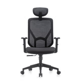Sedia Home Office BLACORE in nero con schienale in rete, poggiatesta e braccioli regolabili di MyBuero