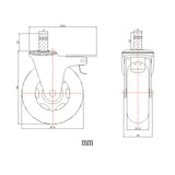 Disegno tecnico di una rotella per sedia 5x ROLO SKATE CT 11mm/75mm con un diametro di 75 mm di hjh OFFICE
