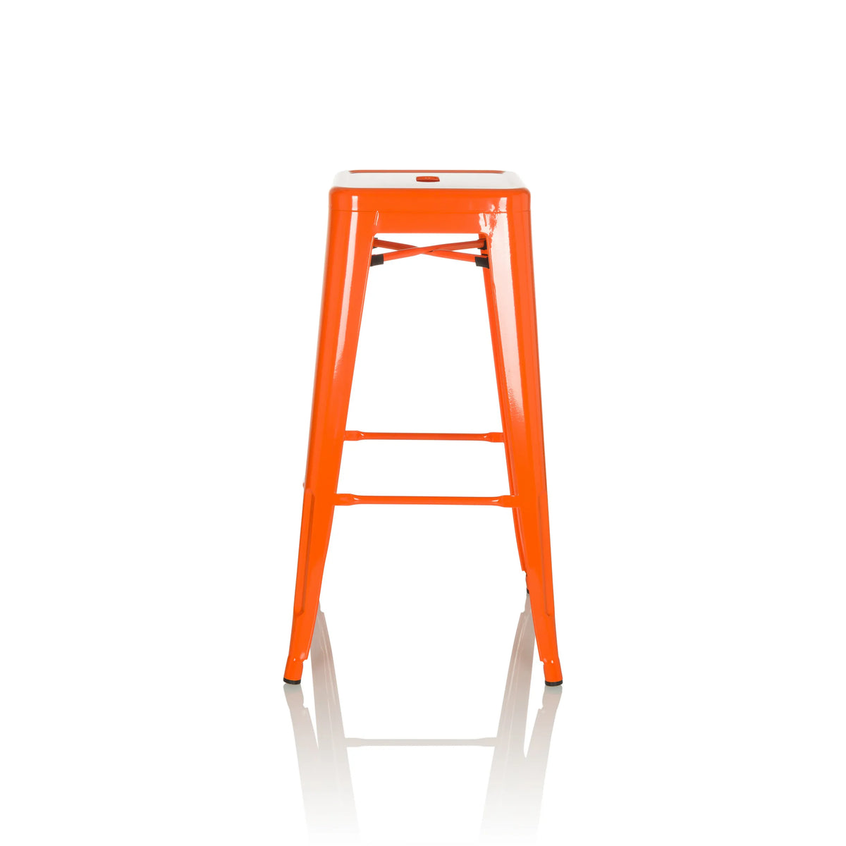 Sgabello da bar VANTAGGIO HIGH arancione con quattro gambe e poggiapiedi integrati di hjh OFFICE – vista a 360° (profilo laterale 90°)