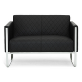 Schwarzes Loungesofa ARUBA STEP als Zweisitzer mit Rautensteppung und Metallgestell von hjh OFFICE – 360-Grad-Ansicht (Frontansicht 0°)