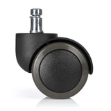 Rotelle per Sedia 5x ROLO FREE 10mm/50mm nere per pavimenti duri con perno argentato di hjh OFFICE – vista a 360° (vista posteriore 180°)