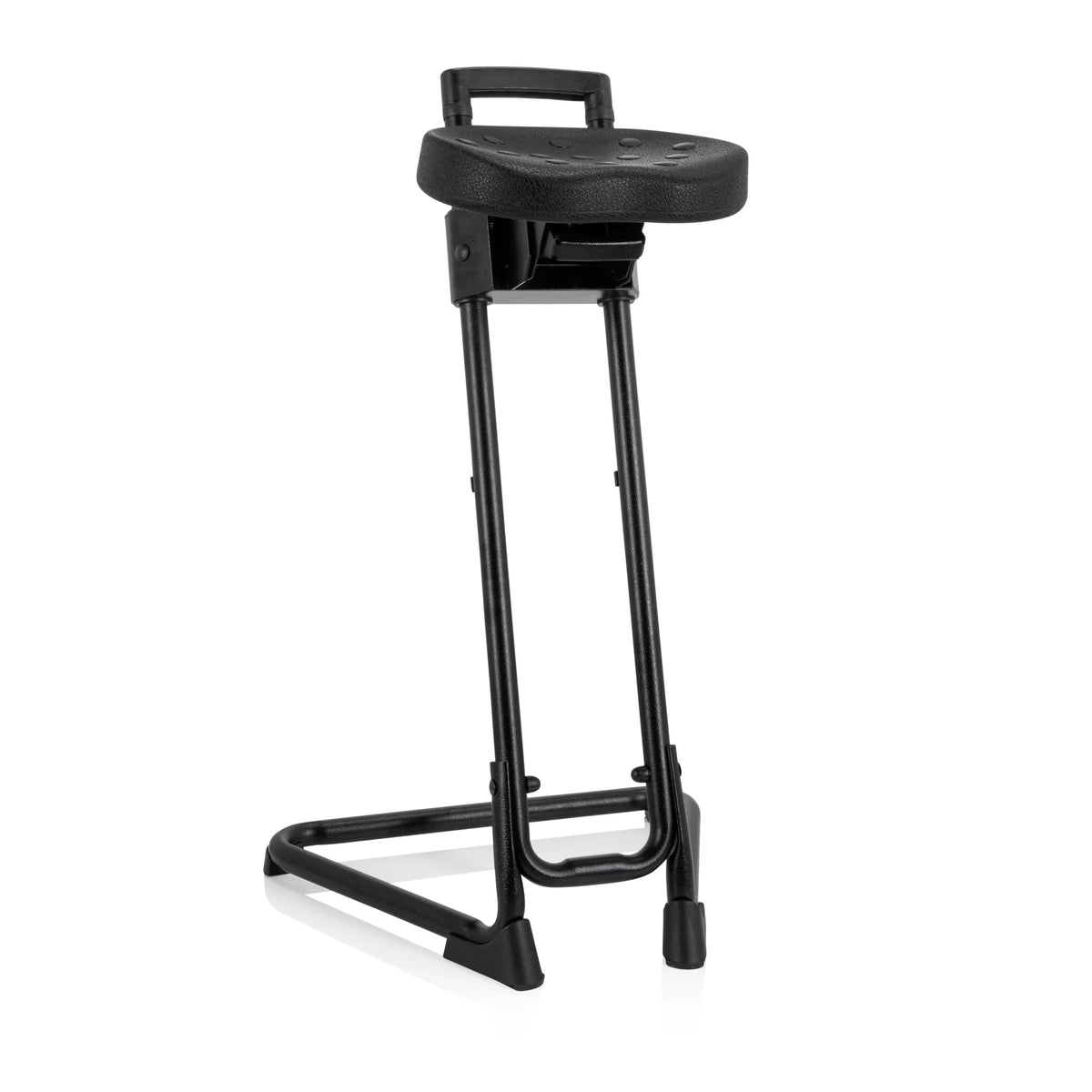 Ausilio per la posizione eretta TOP WORK 32 nero con seduta imbottita e base a U di hjh OFFICE – vista a 360° (vista frontale 20°)