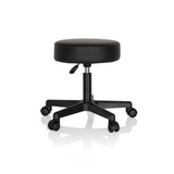 Sgabello girevole nero OPERATOR I con seduta imbottita e base a cinque ruote di hjh OFFICE – vista a 360° (vista posteriore a tre quarti 140°)