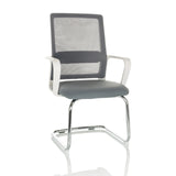 Sedia a sbalzo VISITER W grigia con schienale in rete, braccioli e struttura cromata di hjh OFFICE – vista a 360° (vista frontale 15°)