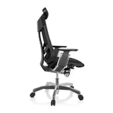 High-end Sedia da ufficio GENIDIA PRO nera con rivestimento in tessuto e base a cinque ruote di hjh OFFICE – vista a 360° (profilo laterale 100°)