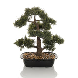 Piante artificiali verde BONSAI a forma di bonsai in un vaso nero con ghiaia di hjh OFFICE – vista a 360° (profilo laterale 90°)