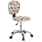 Sedia girevole per bambini KID BUBBLE con motivo arcobaleno colorato e base a cinque ruote di hjh OFFICE – vista a 360° (vista frontale a tre quarti 45°)