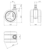 Disegno tecnico delle Rotelle per Sedia 5x ROLO GAME No-Noise 11mm/60mm con un diametro di 60 mm di hjh OFFICE