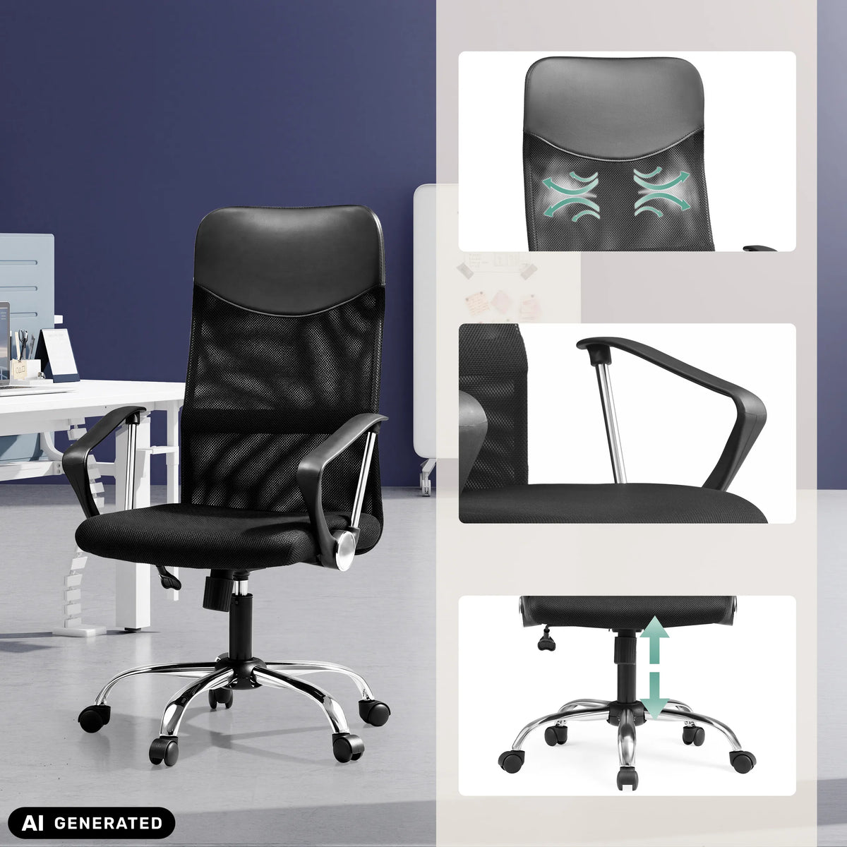 Poltrona Home Office PURE NET in nero con schienale in mesh e pistone a gas regolabile di hjh OFFICE