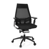 Sedia da ufficio professionale GENIDIA SMART BLACK CM nera con schienale in rete e base a cinque ruote di hjh OFFICE – vista a 360° (vista frontale 20°)