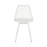 Sedia da esterno bianca BEGIO S con schienale a griglia e quattro gambe di hjh LIVING – vista a 360° (vista frontale 0°)