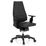 High-end Sedia da ufficio GENIDIA BLACK in pelle nera con braccioli e base a cinque ruote di hjh OFFICE – vista a 360° (vista frontale a tre quarti 40°)