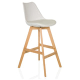 Sgabello da bar bianco SCANDI HIGH con struttura in legno e poggiapiedi di hjh LIVING – vista a 360° (vista frontale a tre quarti 45°)