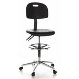 Sedia da banco nera TOP WORK 23 con poggiapiedi e base a cinque ruote di hjh OFFICE – vista a 360° (vista frontale 20°)