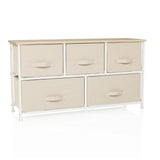 Cassettiera beige FOLDAR con cinque cassetti in tessuto e struttura bianca di hjh LIVING – vista a 360° (vista frontale 15°)
