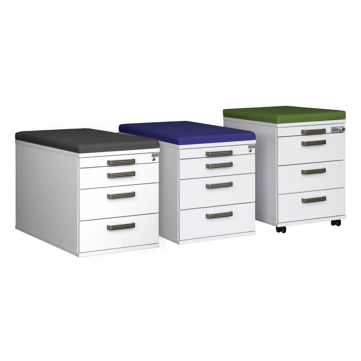 Tre contenitori come ACSK Accessori in bianco con diversi cuscini per seduta colorati di hjh OFFICE PRO
