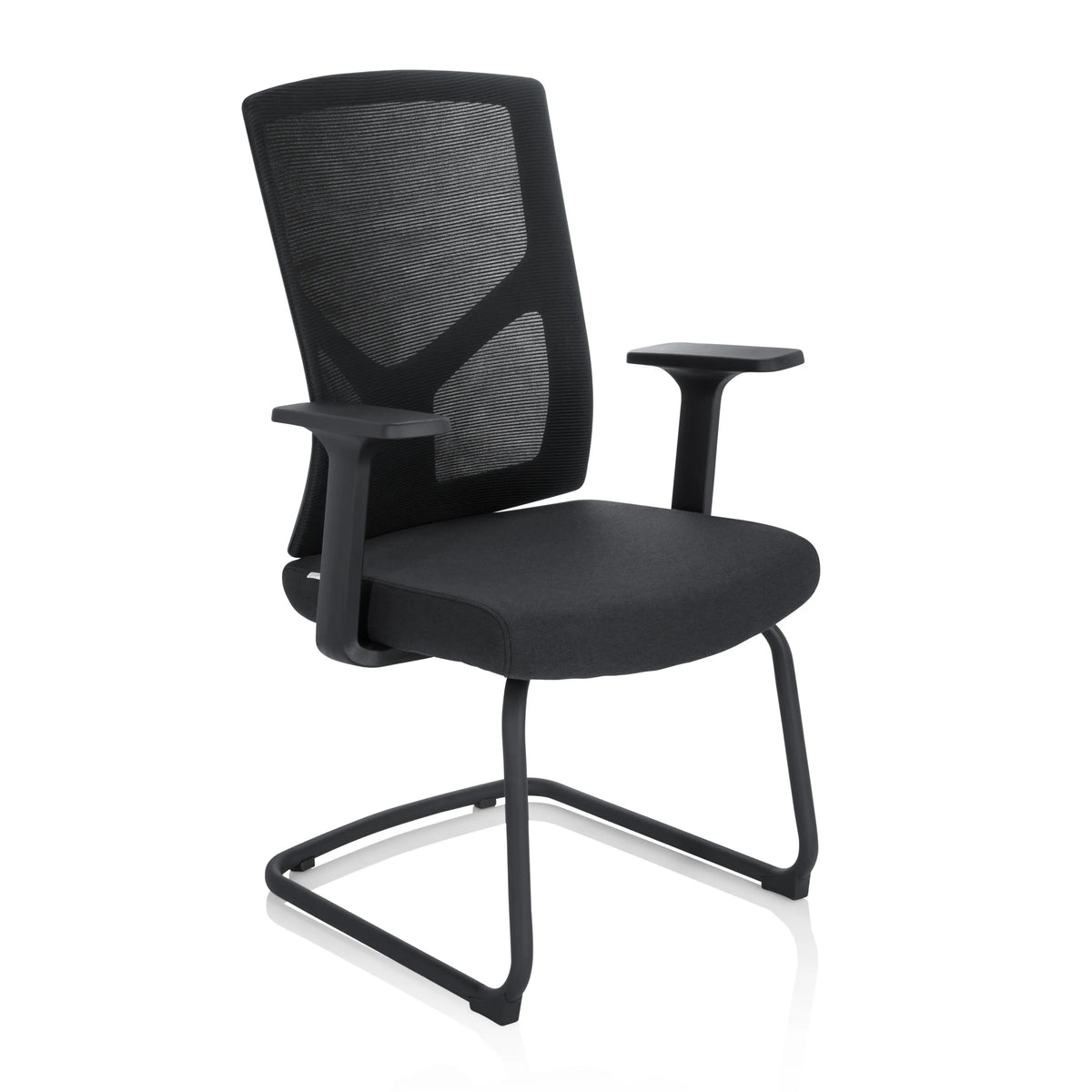 Sedia a sbalzo BRETON V B nera con schienale in rete e braccioli di hjh OFFICE – vista a 360° (vista frontale a tre quarti 40°)