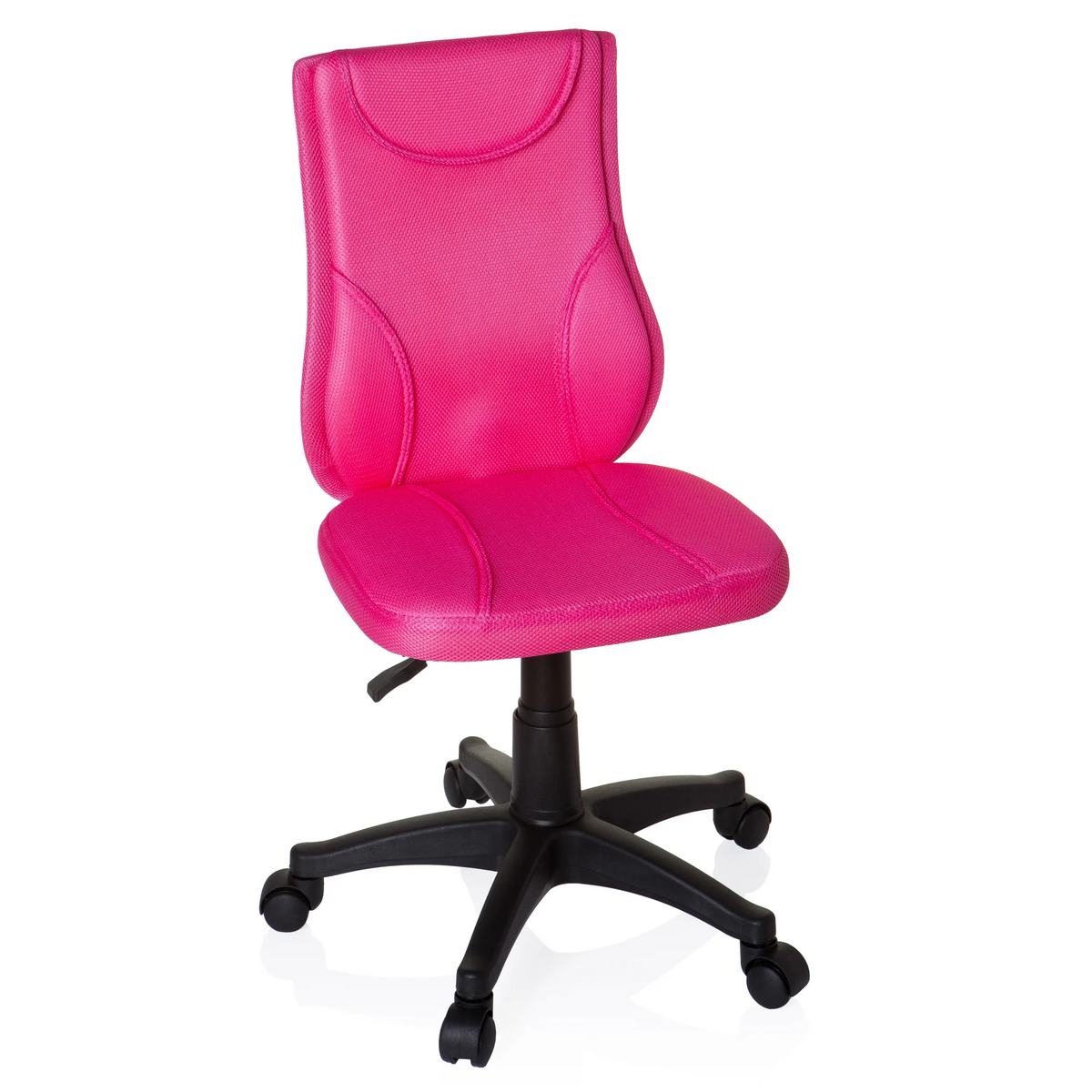 Sedia girevole per bambini KIDDY BASE rosa con schienale in rete e base nera a cinque ruote di hjh OFFICE – vista a 360° (vista frontale 20°)