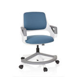 Sedia girevole per bambini KID FLEX blu grigio con braccioli e base a cinque ruote di hjh OFFICE – vista a 360° (vista frontale 20°)