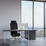 Sedia da ufficio professionale PRO-TEC XXL in pelle nera a una scrivania di hjh OFFICE (immagine generata dall’IA)