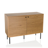 Sideboard LINNO S in Eiche mit geriffelten Fronten und schwarzen Metallfüßen von hjh LIVING – 360-Grad-Ansicht (Frontansicht 15°)
