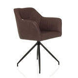 Sedia per sala da pranzo ELVERUM SPU marrone scuro con struttura a quattro gambe di hjh LIVING – vista a 360° (vista frontale a tre quarti 45°)