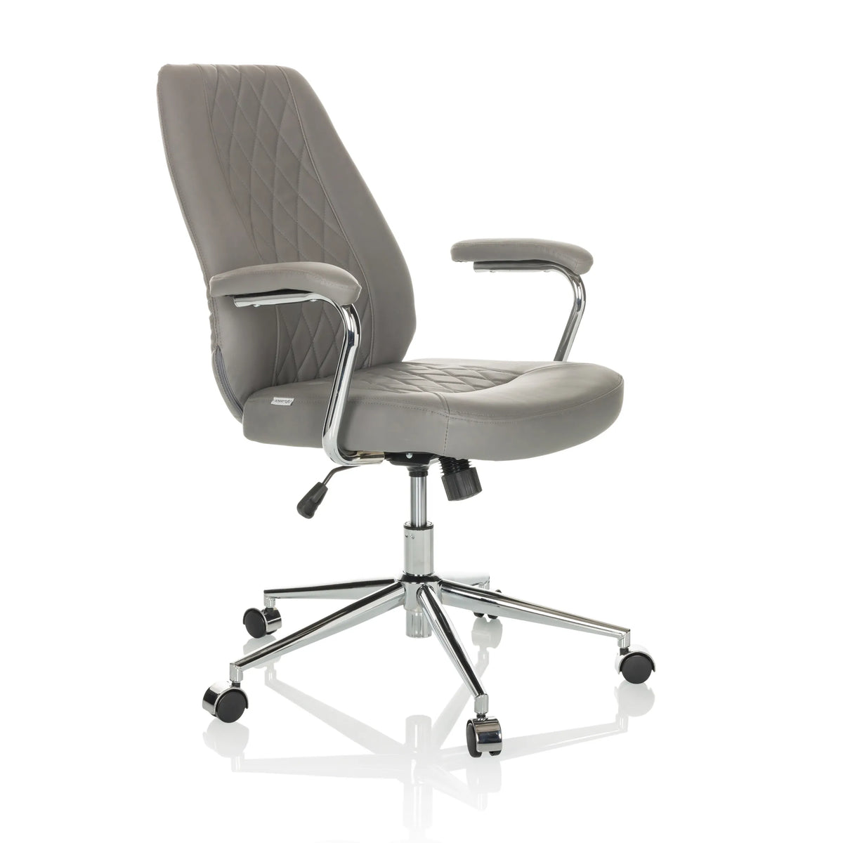 Poltrona Home Office THEO I grigia con schienale trapuntato e base a cinque ruote di hjh OFFICE – vista a 360° (vista frontale a tre quarti 45°)