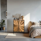 Cassettiera SANTJAGO BLACK SUN XL in colori legno scuro con decorazione a stella sui frontali di hjh LIVING