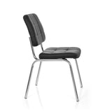 Sedia a quattro gambe PICENO V nera con imbottitura trapuntata e struttura in cromo di hjh OFFICE – vista a 360° (profilo laterale 80°)