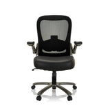 Sedia girevole XXL INSTRUCTOR T I nera con schienale in rete, seduta in pelle e base a cinque ruote di hjh OFFICE – vista a 360° (vista frontale 0°)