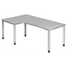 Grauer L-förmiger Schreibtisch HILO 82 S mit silbernen Beinen und Kabelauslass von hjh OFFICE PRO