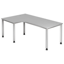 Grauer L-förmiger Schreibtisch HILO 82 S mit silbernen Beinen und Kabelauslass von hjh OFFICE PRO