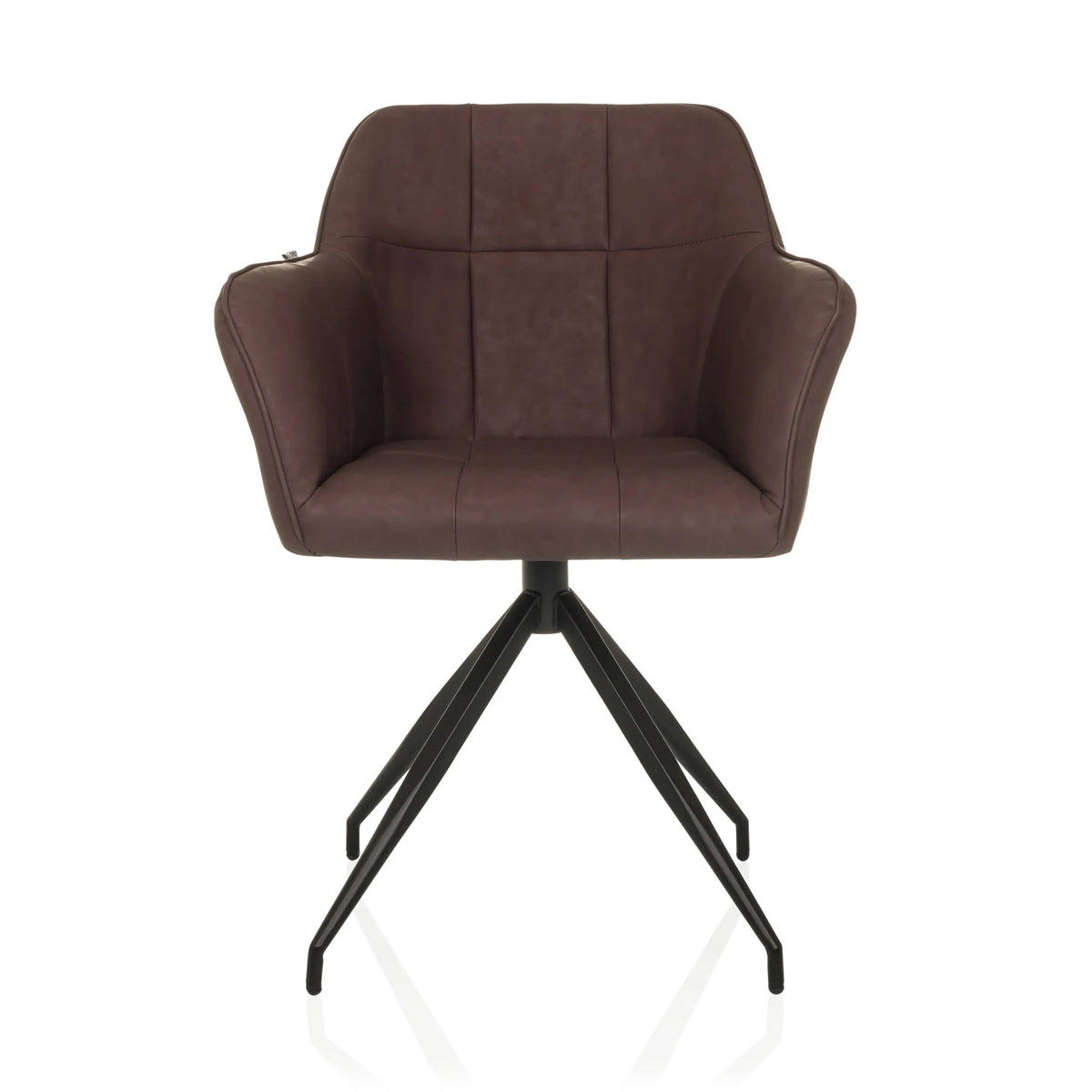 Sedia per sala da pranzo ELVERUM SPU marrone scuro con struttura a quattro gambe di hjh LIVING – vista a 360° (vista frontale 0°)