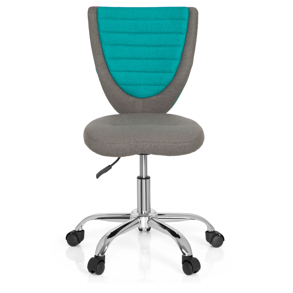 Sedia girevole per bambini KIDDY COMFORT grigio-turchese con base a stella e cinque rotelle di hjh OFFICE – vista a 360° (vista frontale 0°)