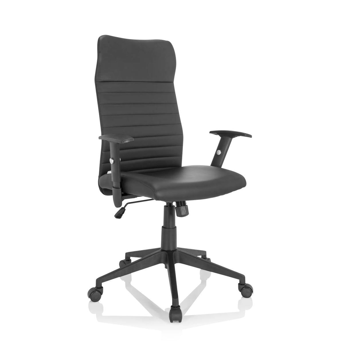 Sedia Home Office ARTON 30 nera con imbottitura trapuntata e base a cinque ruote di hjh OFFICE – vista a 360° (vista frontale a tre quarti 40°)