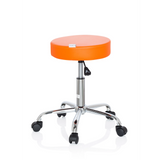 Sgabello girevole arancione OPERATOR II con pistone a gas e base a cinque ruote di hjh OFFICE – vista a 360° (profilo laterale 100°)