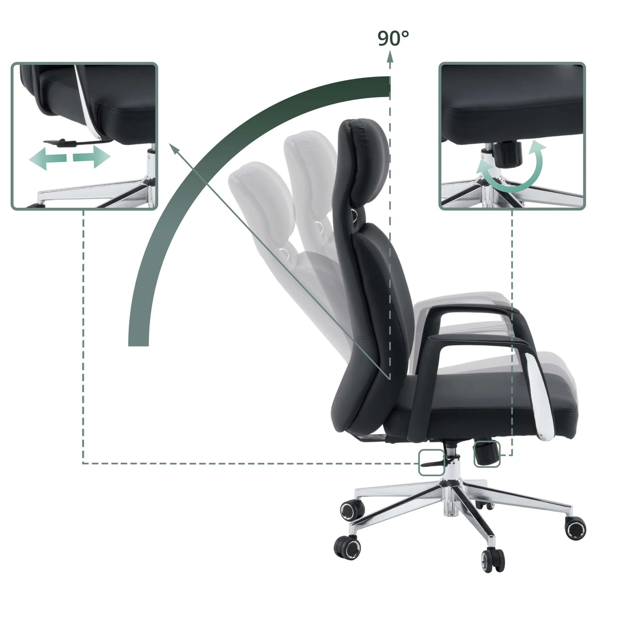 Schienale regolabile con inclinazione a 90 gradi della Poltrona professionale VELVET ECO di hjh OFFICE
