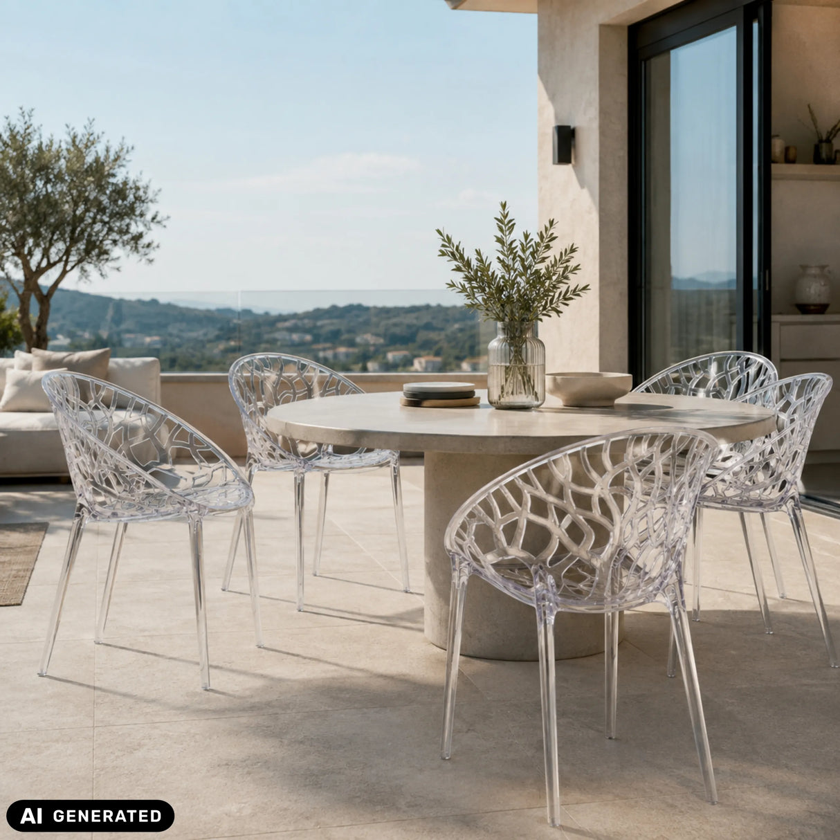 Sedia a quattro gambe Artifo T dall'aspetto trasparente con struttura a rete di hjh LIVING