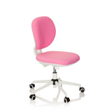 Sedia girevole per bambini KID VIVO rosa con base bianca e cinque rotelle di hjh OFFICE – vista a 360° (vista frontale a tre quarti 60°)