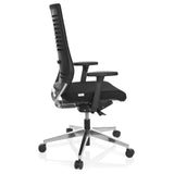 Sedia da ufficio professionale PRO-TEC 700 nera con braccioli e base lucida a cinque ruote di hjh OFFICE – vista a 360° (profilo laterale 100°)