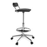 Sgabello girevole nero TOP WORK 28 con poggiapiedi e base a cinque ruote di hjh OFFICE – vista a 360° (profilo laterale 80°)