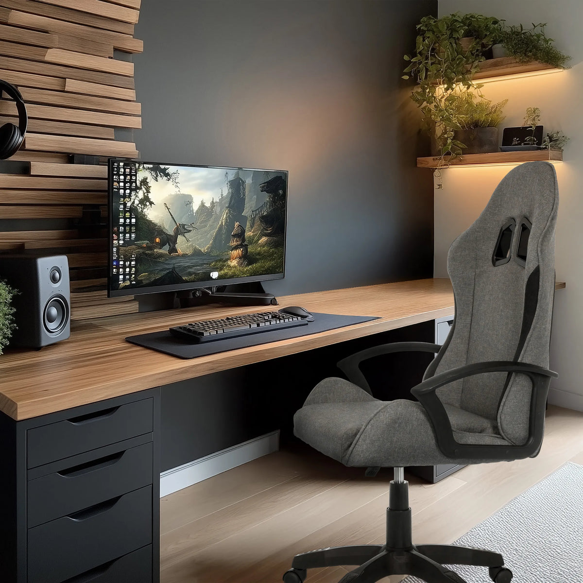 Sedia da gaming GAMEBREAKER W01 in grigio e nero con schienale alto e braccioli di MyBuero