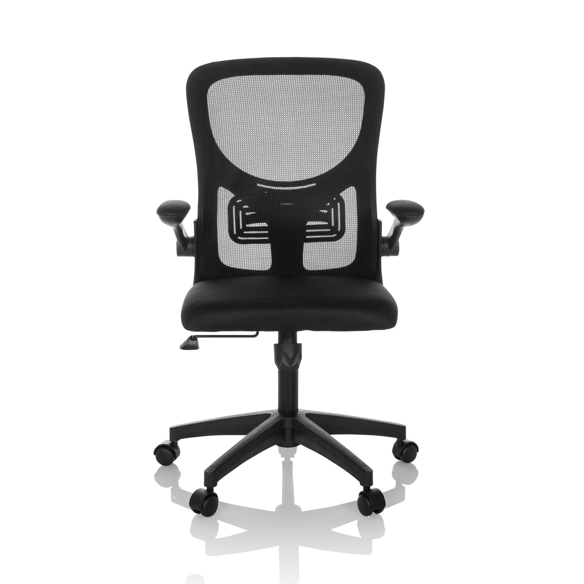 Sedia Home Office BELIO nera con schienale in rete e base a cinque ruote di hjh OFFICE – vista a 360° (vista frontale 0°)