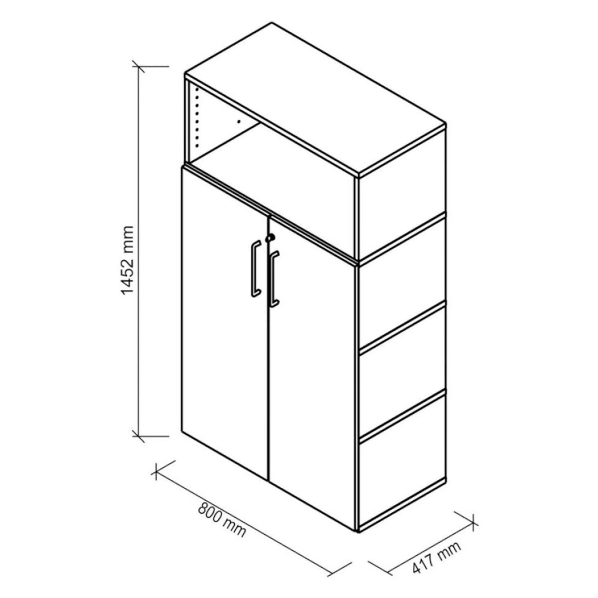 Disegno tecnico dell'archiviatore FlexWall di 1452 × 800 mm di hjh OFFICE PRO