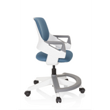 Sedia girevole per bambini KID FLEX blu grigio con braccioli e base a cinque ruote di hjh OFFICE – vista a 360° (profilo laterale 80°)