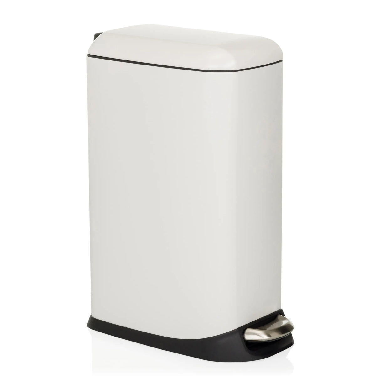 Cestino CLEAN SLIM bianco con pedale e coperchio arrotondato di hjh OFFICE – vista a 360° (vista frontale a tre quarti 45°)