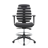 Sedia da banco ERGO LINE II WORK nera con schienale segmentato, poggiapiedi e base a cinque ruote di hjh OFFICE – vista a 360° (vista frontale 0°)