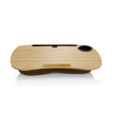 Supporto per laptop COMFILAP I marrone in bambù con supporto per tablet e portabicchieri di hjh OFFICE – vista a 360° (vista frontale 0°)