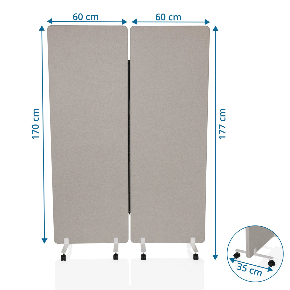 Disegno tecnico della Parete divisoria FLEXMIUT 1 con una larghezza di 120 cm e un'altezza di 177 cm di hjh OFFICE